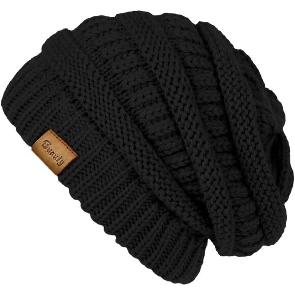 ✨ Buauty Slouchy Beanies Women Black Cable Knit Winter Chunky Warm Stocking Hats - Picture 1 of 7